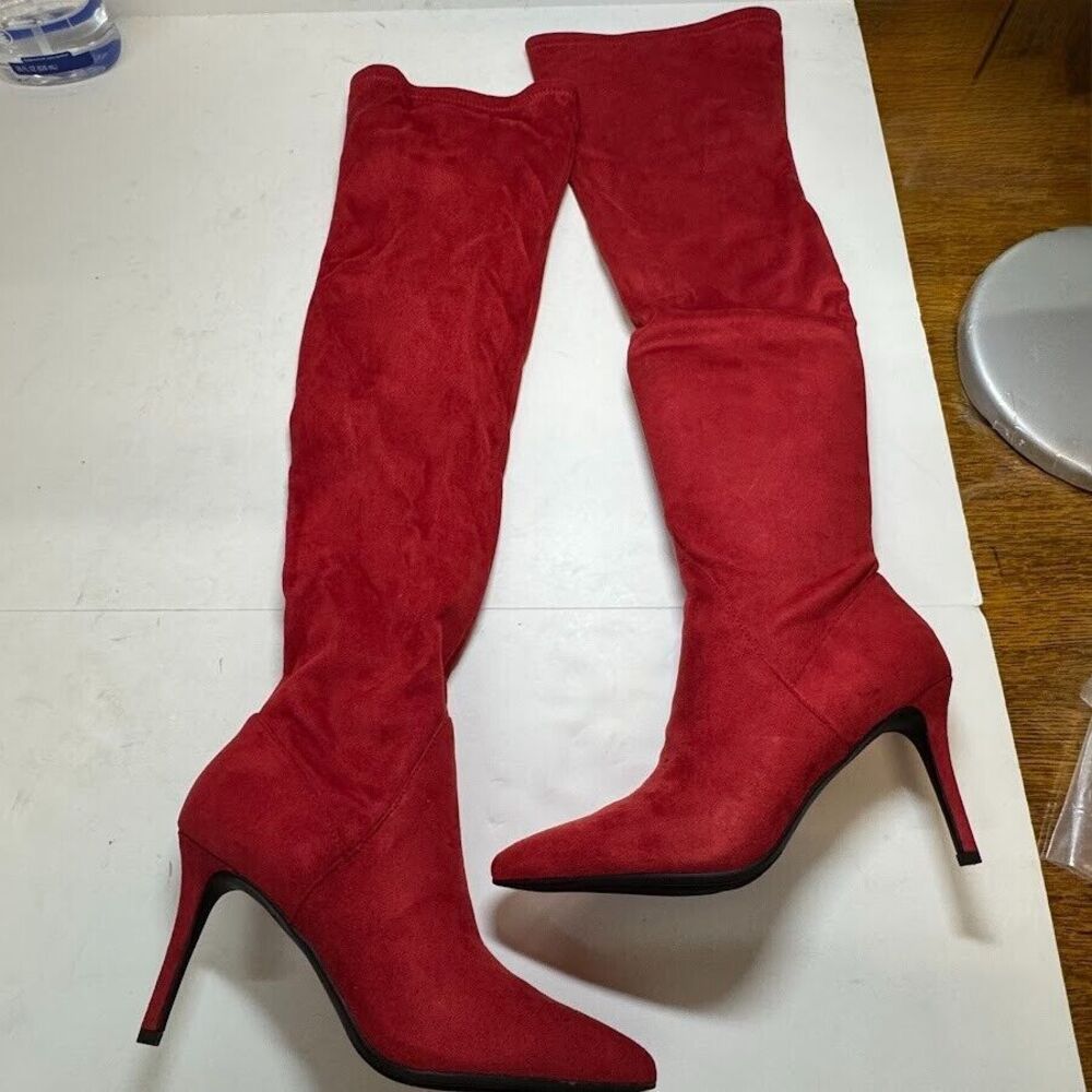 Jessica Simpson Womens 6.5 M Red Zip Up Over The Knee Boots DISPLAY FF2